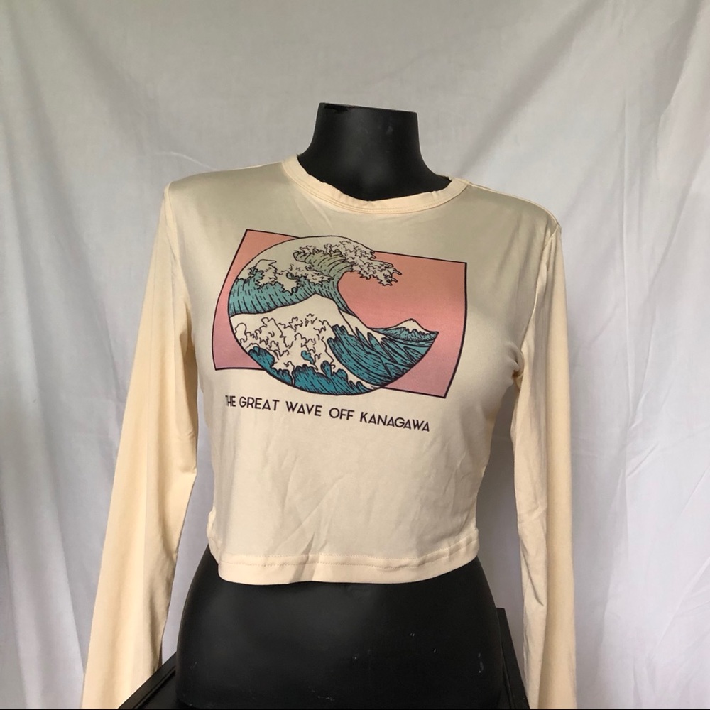 ROMWE - Beige Crop Top Long Sleeves - Picture 2 of 10